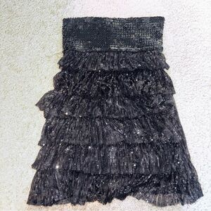 Black Sequin Ruffle Mini Dress